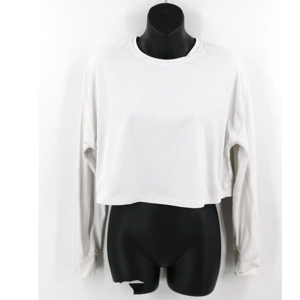 Lululemon Womens Long Sleeve Cropped Boxy Athletic Top White